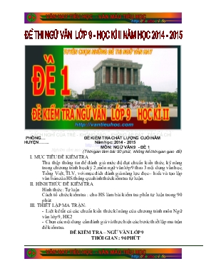 Đề kiểm tra chất lượng cuối năm năm học 2014 - 2015 môn Ngữ văn 9